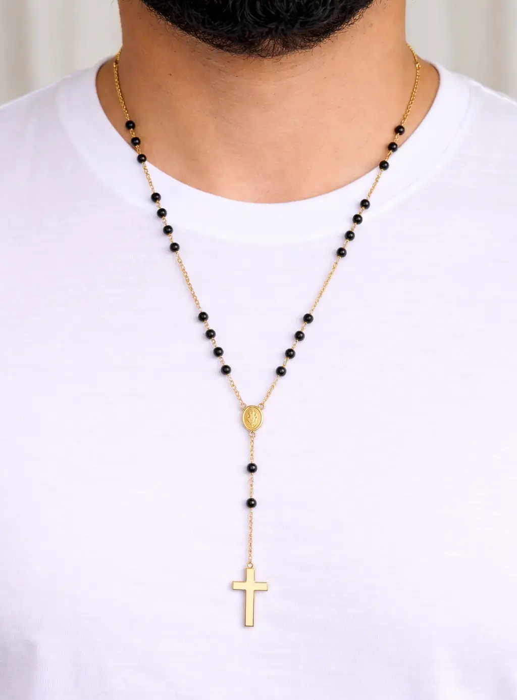Black Spinel Rosary Chain Necklace