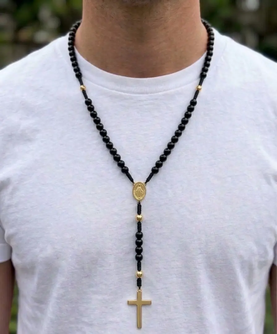 Black Onyx Rosary Necklace