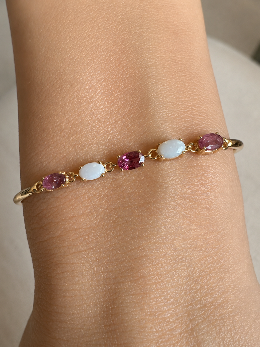 Pink & Milk — Tourmaline & Opal Bangle