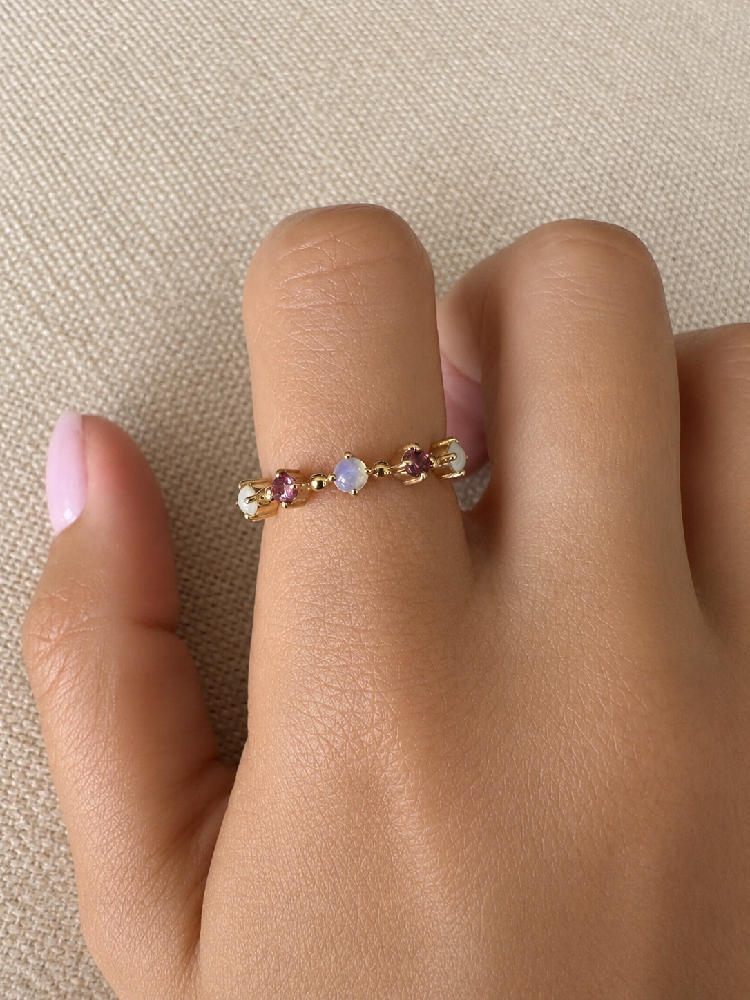 Pink & Milk — Tourmaline & Opal Ring